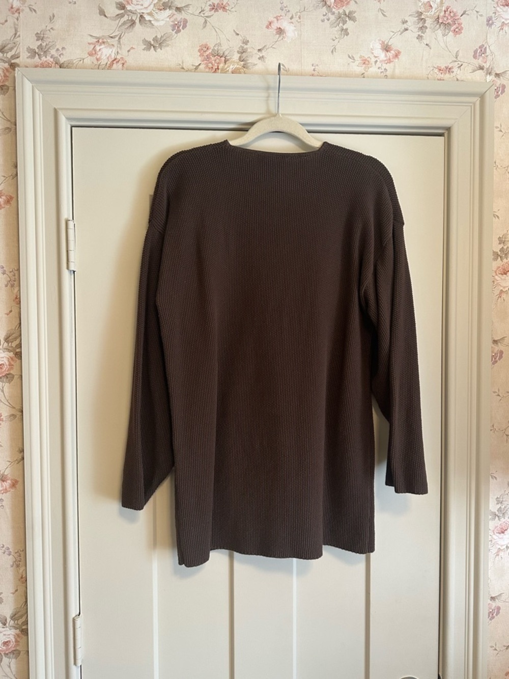 Vintage Marilu 90s Brown Cotton V-Neck Textured Knit Sweater–Oversized One Size - Picture 2 of 6